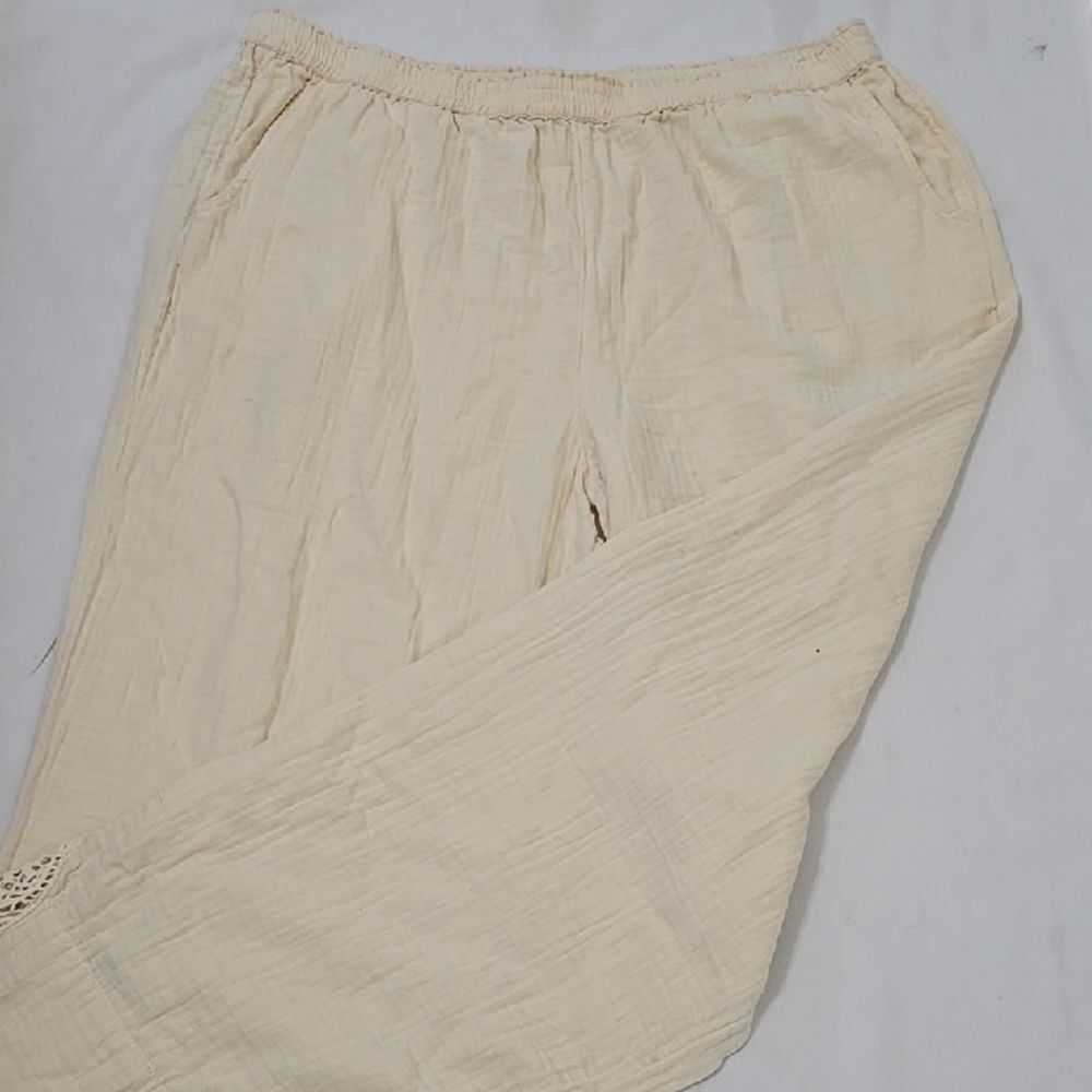 Soft Soroundings Cream, Gauzy Pants With Crotched Insererts L